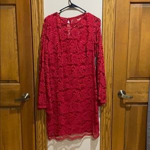 NY&Co Red bell sleeve lace slip dress